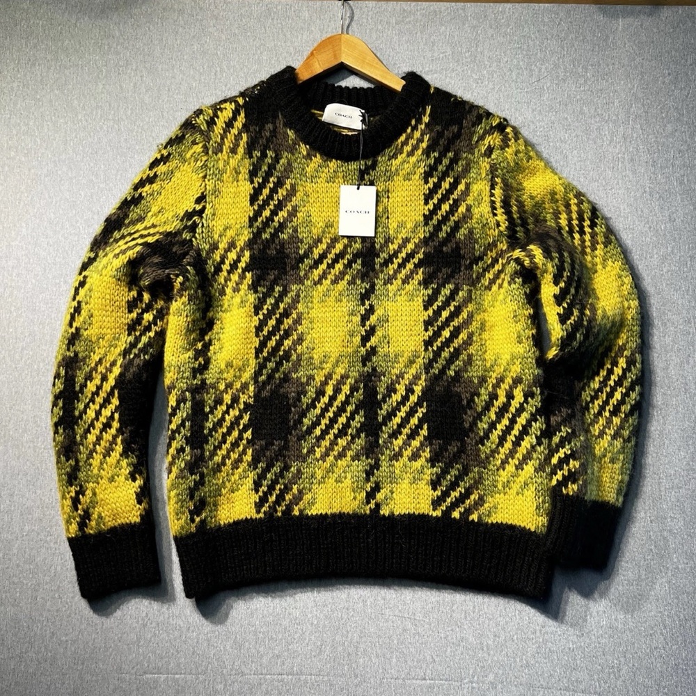 Coach Wool Crewneck Wool plaid Sweater Statement Fall Sweater Size Medium NWT